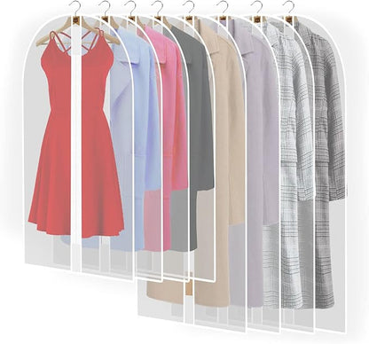 Pwsap 8Pack Breathable Clothes Covers with Zip, Hanging Garment Covers Bags Dress Bag Covers Mens Suit Storage Bag Dust Cover for Wardrobe Storage and Travel