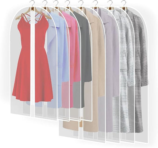 Pwsap 8Pack Breathable Clothes Covers with Zip, Hanging Garment Covers Bags Dress Bag Covers Mens Suit Storage Bag Dust Cover for Wardrobe Storage and Travel