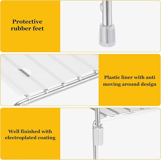 Set of 2 Kitchen Cabinet Organizer Shelves, Stackable Organizer and Storage for Cabinet Cupboard, Expandable Shelf Risers Plate Rack with Anti-Slip Plastic Liner