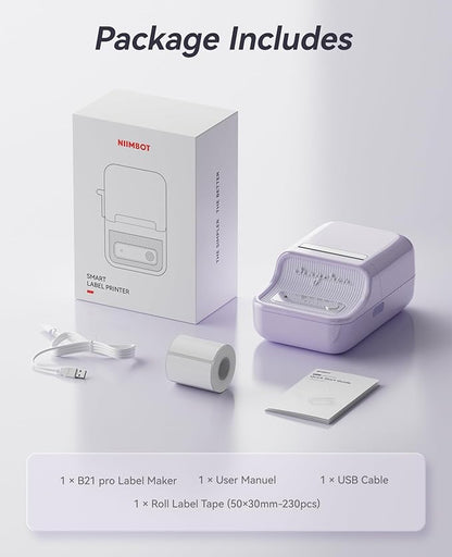 NIIMBOT B21 Pro Label Maker with Tapes, 300DPI HD Label Printer, Sticker Maker for Home Organization, Photo Print, Study Graphics, Scrapbook, Lavender Purple