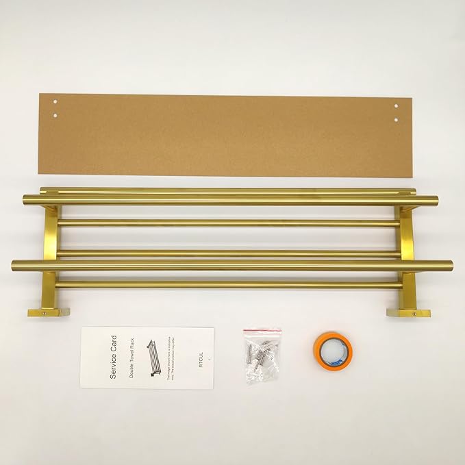 Towel Rack for Bathroom 32 Inch Wall Mounted Towel Rack Brushed Gold Towel Shelf with Double Towel Bar SUS304 Stainless Steel Towel Holder for Bathroom Wall Hotel Towel Rail