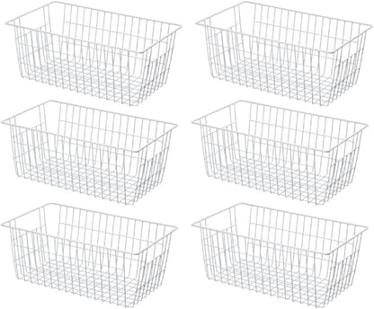 SANNO 14" Upright Freezer Storage Baskets, Farmhouse Metal Wire Organizer Storage Bin for Kitchen Pantry, 6 Pack for 16/17 / 21 Cu.Ft Stand up Freezer