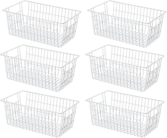 SANNO 14" Upright Freezer Storage Baskets, Farmhouse Metal Wire Organizer Storage Bin for Kitchen Pantry, 6 Pack for 16/17 / 21 Cu.Ft Stand up Freezer