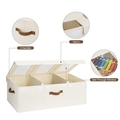 StorageWorks Large Toy Storage Bins with Lids, Collapsible Sturdy Toy Chests, Storage Chests with Dividers for Nursery, Living Room, Playroom, Bedroom, Beige, 2-Pack