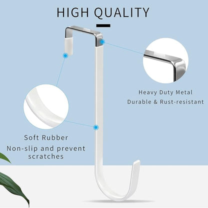 FYY Over The Door Hooks, 6 Pack Upgraded Long Door Hangers Hooks with Rubber Prevent Scratches Heavy Duty Organizer Hooks for Hanging Clothes, Towels, Hats, Coats, Bags White