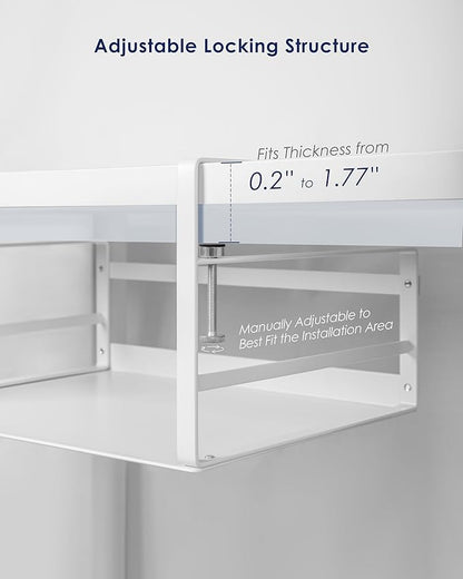 Nxconsu 2Pack Under Shelf Storage Basket Organizer Hanging Holder for Kitchen Cabinet Pantry Cupboard Closet Desk Bookshelf Organization Space Saver Heavy Duty Slide-in Adjustable Mounting Clamp White