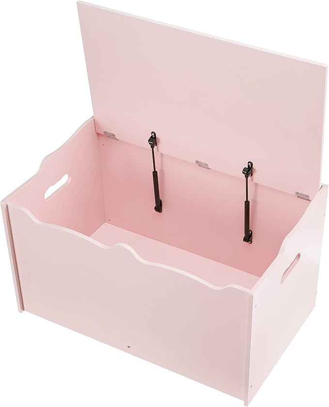 Amazon Basics Kids Wooden Toy Storage Chest with Safety Lid, Spacious Organizer for Bedroom, Pink, 30" x 18" x 19"