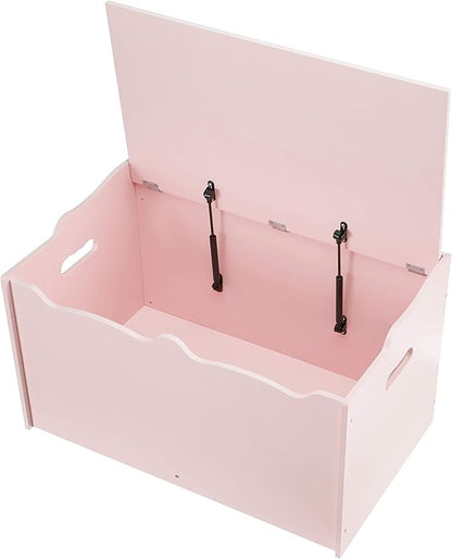 Amazon Basics Kids Wooden Toy Storage Chest with Safety Lid, Spacious Organizer for Bedroom, Pink, 30" x 18" x 19"