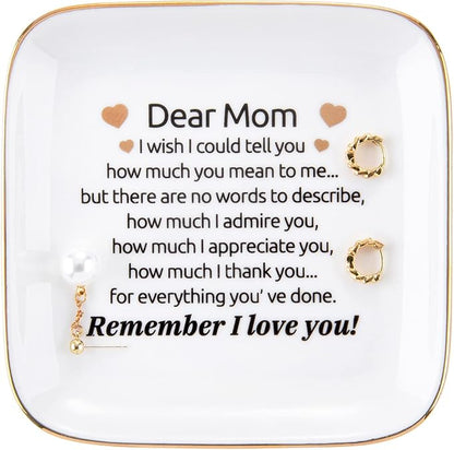 Kaidouma Mom Birthday Gifts - Ceramic Ring Dish Jewelry Plate Trinket Tray - Mother's Day & for Mom - Remember I Love You