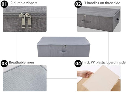 iwill CREATE PRO Pack of 2, Folding Zip Lidded Under Bed Storage Bins, Good for Shoes, Duvets, Clothes Organiser, Light Gray