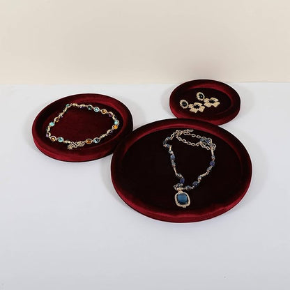 GemeShou Round Jewelry Organizer Plate, Top Microfiber Velvet Jewelry Display Tray, Empty Jewelry Showcase Tray for Necklaces, Bracelets, Rings, Earrings (Red-Large, 9.8 x 9.8 in)