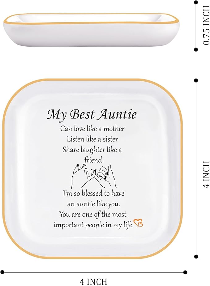 PUDDING CABIN Aunt Gifts, Aunt Gifts from Niece, Nephew Jewelry Dish, Gifts for Aunt mothers day, Auntie Gifts - Aunt Birthday Gift, Aunt Christmas Gifts, Present Gifts for New Aunt, To Be Aunt