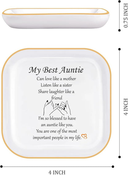 PUDDING CABIN Aunt Gifts, Aunt Gifts from Niece, Nephew Jewelry Dish, Gifts for Aunt mothers day, Auntie Gifts - Aunt Birthday Gift, Aunt Christmas Gifts, Present Gifts for New Aunt, To Be Aunt