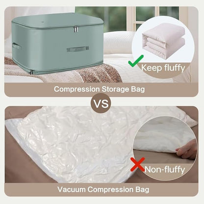 Space Saving Self Compression Organizer,Compression Storage Bags for Bedding and travel,Storage bags for Blankets Duvet Quilts Pillows, Comforter Storage with zippered ventilation holes（Green XL）