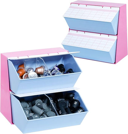Coffee Pod Organizer with Lid, Vintage Creamer Holder for Coffee Bar, Kitchen and Countertop, Plastic Storage Box for K Cups, Tea Bags, Sugar Packets, Drinking Accessories (Rose Pink)