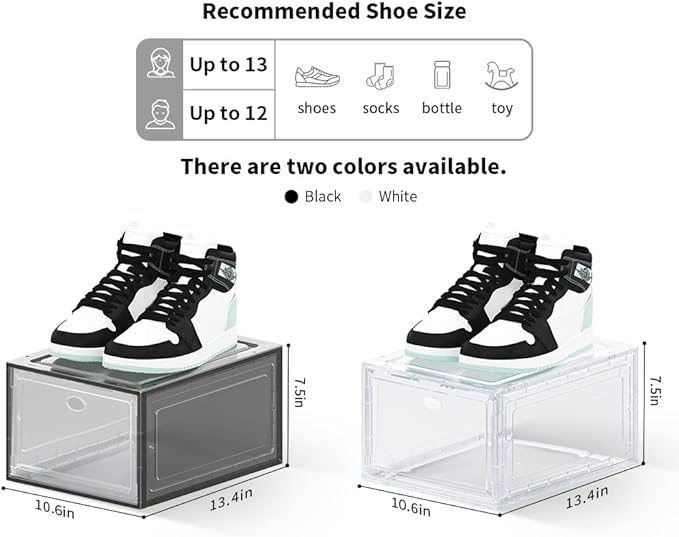 OMOPIN Large Clear Plastic Shoe Boxes Stackable, 10 Pack Drop Front Shoe Storage Box 0rganizer, Sneaker Storage Shoe Containers Display Case for Size 12 (Ash 10pack)