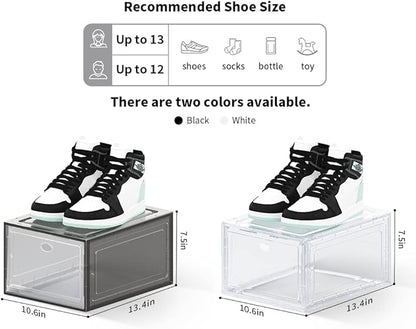 OMOPIN Large Clear Plastic Shoe Boxes Stackable, 10 Pack Drop Front Shoe Storage Box 0rganizer, Sneaker Storage Shoe Containers Display Case for Size 12 (Ash 10pack)