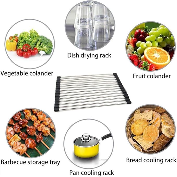 Stainless Steel Roll Up Dish Rack Over The Sink Roll Out Dish Drying Rack for Kitchen Dishes,Cups