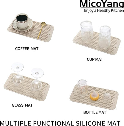 Silicone Dish Drying Mat for Multiple Usage,Easy clean,Eco-friendly,Heat-resistant Silicone Mat for Kitchen Counter or Sink,Refrigerator or Drawer Liner Tapioca S 12 inches x 6 inches
