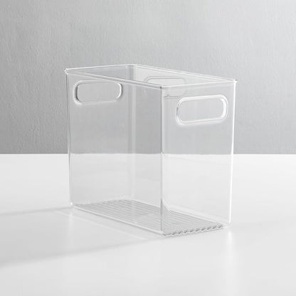 mDesign Tall Modern Stackable Plastic Storage Organizer Bin Basket with Handles for Bathroom Vanity Organization - Shelf, Cubby, Cabinet, or Closet Organizing Decor - Ligne Collection - Clear