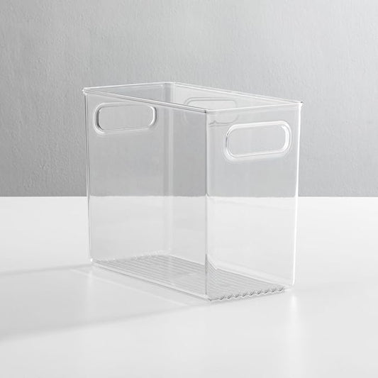mDesign Tall Modern Stackable Plastic Storage Organizer Bin Basket with Handles for Bathroom Vanity Organization - Shelf, Cubby, Cabinet, or Closet Organizing Decor - Ligne Collection - Clear