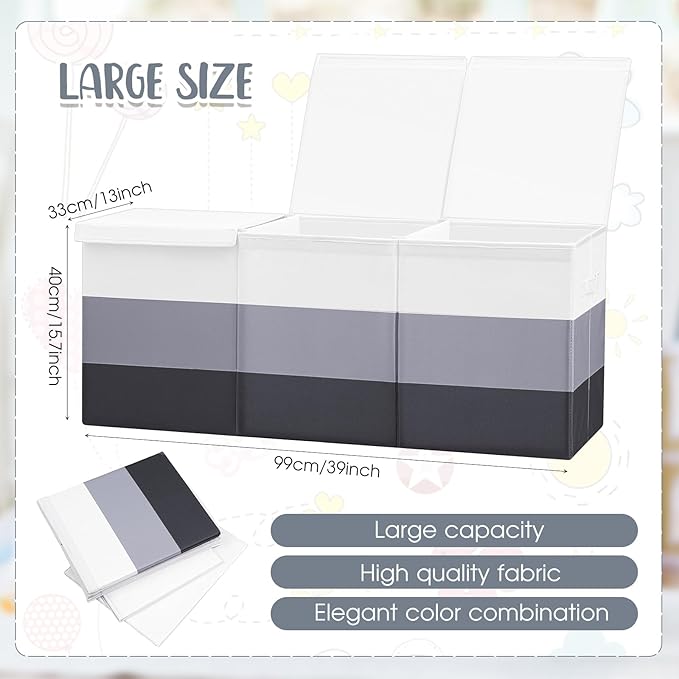 Patelai Extra Large Toy Box Chest with Lids 4/3 Grids Large Chest Collapsible Kids Toy Storage Baskets Gifts for Boys Girls Living Room Nursery Playroom(39 x 13 x 15.7'',Gray Gradient)