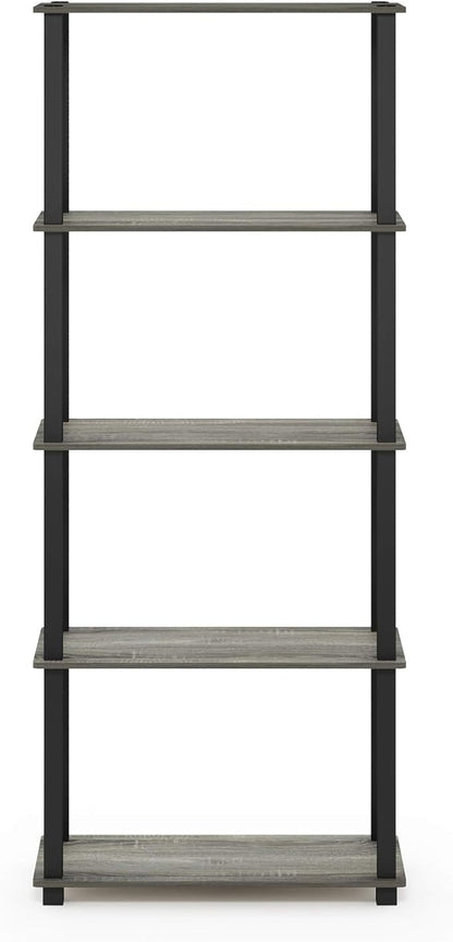 Furinno TURN-S-TUBE Book Shelf, 5-Tier Toolless Storage Shelves with Square Tubes, Shelving Unit for Organization and Storage for Living Room, Home Office, French Oak