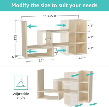 Desk Shelves Desktop Orgnizer Shlef - Natural Wood Tone Office Organization for Top of Desk Organizers and Accessories Corner Bookshelf Table Top Shelving Small Hutch Decorations for Office