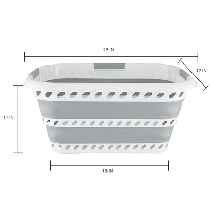 Collapsible Laundry Basket | Portable | Space Saver Storage | Hold 2 Loads | Store Under the Bed or Closet | Good for Kids | Dorm | Bedroom | Large | White/Grey