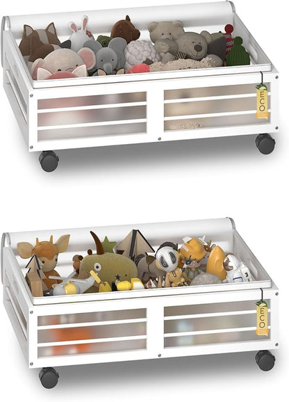 Bamboonova Bamboo Underbed Storage Containers with Wheels & Bag 2 Pack, Large Under Bed Rolling Storage Bins Wood Under Bed Clothes Storage Stackable Drawers for Bedroom Closet Under Crib Toy(White)