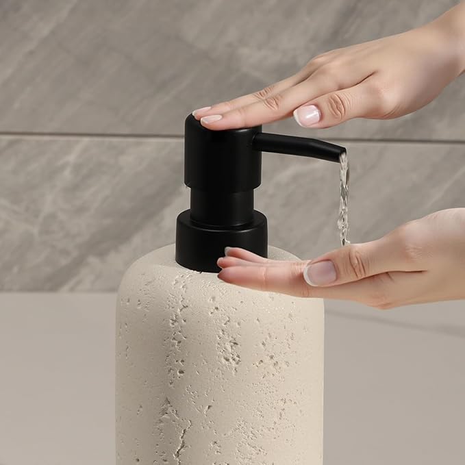 Haocoott Soap Dispensers 400mL 13.5 OZ, 2 PCS Luxurious Hand Dish Lotion Shampoo Soap Dispenser Jar, Travertine Soap Bottles Rustproof Pump for Kitchen Bathroom Countertop