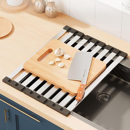 Roll Up Dish Drying Rack, Over Sink Stainless Steel Rack,Foldable Kitchen Sink Mat,Kitchen Sink Drain Rack Dish Storage Rack (17.72" H x 12.8" W)
