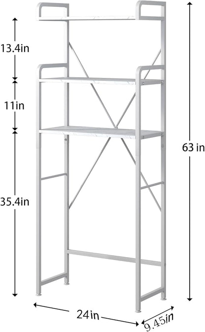 Huhote Over The Toilet Storage Rack with 3-Tier Bathroom Shelves, Space Saver Toilet Shelf, Bathroom Storage Organizer with Hooks for Over Toilet Storage and Bathroom Shelf (White Faux Marble)