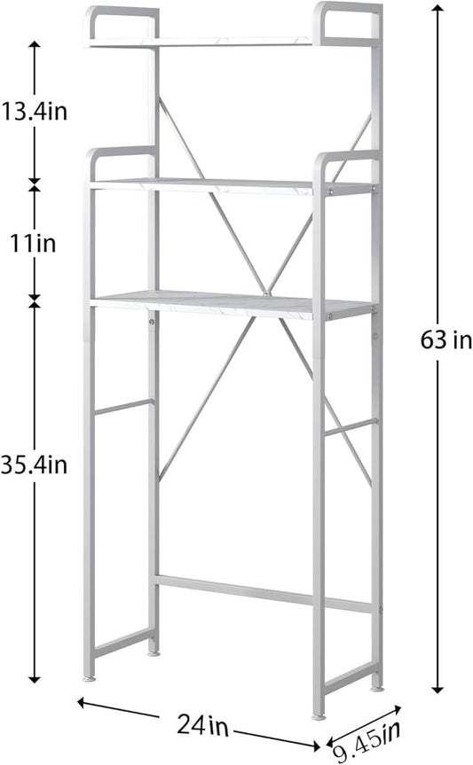 Huhote Over The Toilet Storage Rack with 3-Tier Bathroom Shelves, Space Saver Toilet Shelf, Bathroom Storage Organizer with Hooks for Over Toilet Storage and Bathroom Shelf (White Faux Marble)