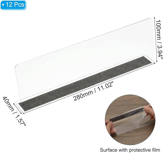 PATIKIL 12 Pack Shelf Dividers for Closet Organization, 11x1.57x3.9 Acrylic Magnetic Closets Separator Kitchen Cabinet Shelves Under Bed Blocker for Bedroom Kitchen Office, Clear