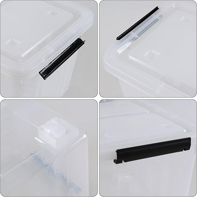 30 L Clear Latching Storage Bin with Wheels, 4 Packs Plastic Storage Container Boxes with Lids