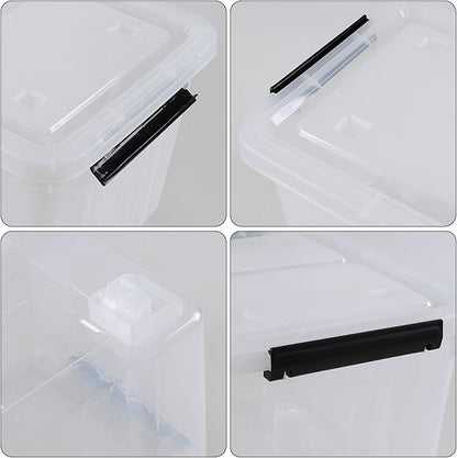 30 L Clear Latching Storage Bin with Wheels, 4 Packs Plastic Storage Container Boxes with Lids