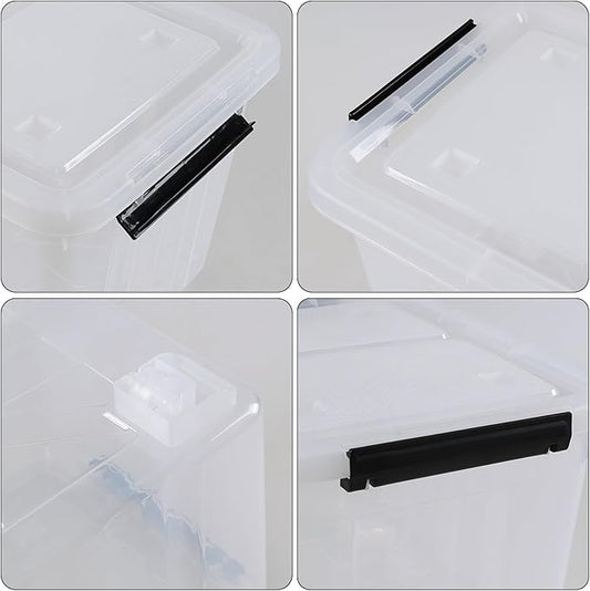 30 L Clear Latching Storage Bin with Wheels, 4 Packs Plastic Storage Container Boxes with Lids