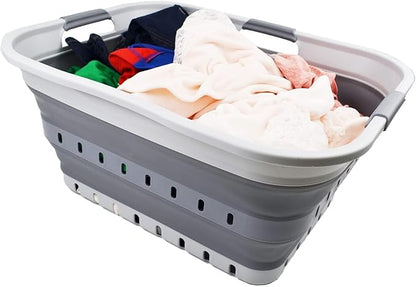 SAMMART 42L (11 gallon) Collapsible Plastic Laundry Basket - Foldable Pop Up Storage Container/Organizer - Portable Basket - Space Saving Hamper (Grey/Dark Grey (Set of 2))