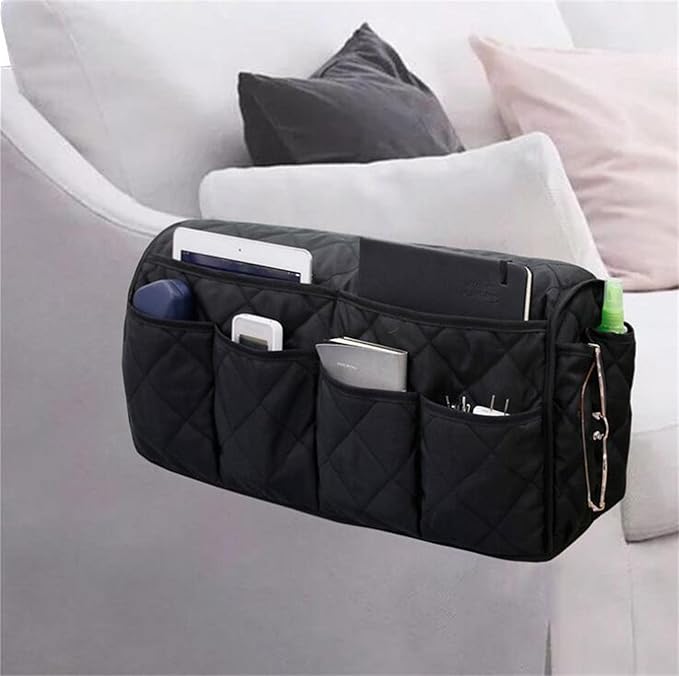 IPENNY No-Slip Cotton Sofa Couch Remote Control Holder Chair Armrest Caddy Pocket Organizer Storage Bag for Cellphone Tablet Notepad Book Magazines DVD Eyewears Drinker Snacks Holder Pouch