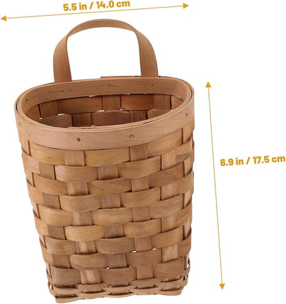 Natural Wood Woven Hanging Basket Organizer for Kitchen and Bathroom Storage Wall Mounted Storage Bin for Items Makeup Utensils Multi Purpose Decor and Planter Carbonized Finish