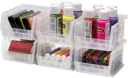 Akro-Mils 30210 AkroBins Plastic Storage Bins, Space-Saving Stackable Bins for Garage, Pantry, Craft Organization, 5" x 4" x 3", Red, 6-Pack