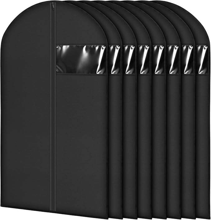 8 packs Garment Bags for Hanging Clothes, 40-inch Garment Bag for Travel and Storage, Washable Suit Bags for Closet Storage and Travel with Clear Window, Black