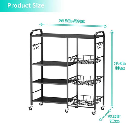 HapiRm Rolling Kitchen Microwave Cart - 4 Tier Microwave Table Stand with Pull-Out Baskets, Coffee Bar Baker's Rack with Wheels Rolling Storage Cart Organizer Shelf for Living Room Office, Balcony