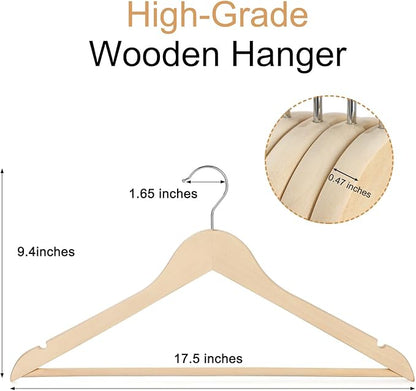 TOPIA HANGER Unfinished Natural Wooden Hangers 30 Pack- 360° Swivel Hook and Smoothly Cut Shoulder Notches-Premium Wood Clothes Hangers for Suit, Coat, Jacket, Pant, Camisole-CT10N30
