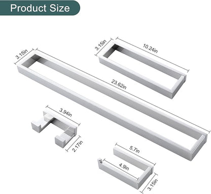 TNOMS 4-Pieces Bathroom Hardware Set, Polished Chrome Towel Bar Set, Wall Mounted Stainless Steel Bathroom Hardware Accessories Set, 23.6 inch