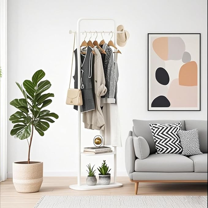 Clothing Rack, White Metal Freestanding Coat Rack, Modern Coat Rack Stand with Marble Base, Small Garment Rack for Boutiques, Entryway (White, 19.7")