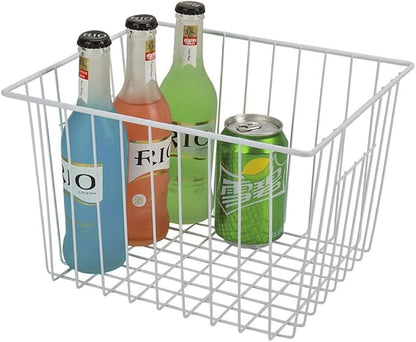Freezer Baskets Storage Organizer, Refrigerator Metal Wire Basket bins, Household Bins with Built-in Handles for Kitchen Cabinets, Freezer, Pantry, Closets, Bathrooms, 4 Packs