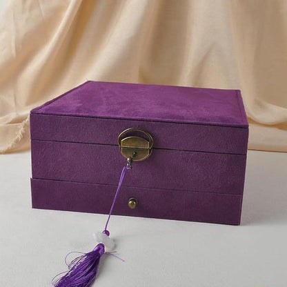 Jewelry Organizer 5 Layers Velvet Square Jewelry Box Women Necklace Ear studs Display Bangles Large Jewelry Storage Case Drawer GY306 (purple)