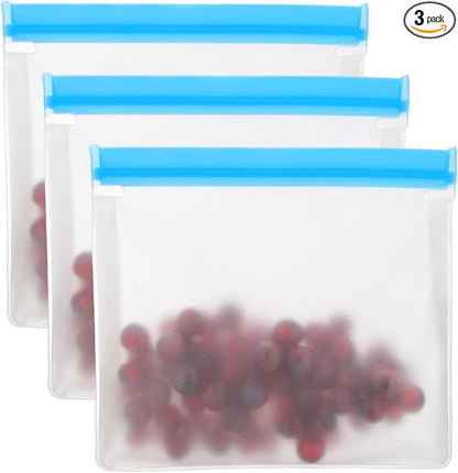 PATIKIL 11"x2"x10.6" Reusable Freezer Bag, 3 Pcs Leakproof Zip Food Storage Stand Up Bags Fridge Snack Vegetable Fruit Ice Container for Long-Lasting Freshness, Blue